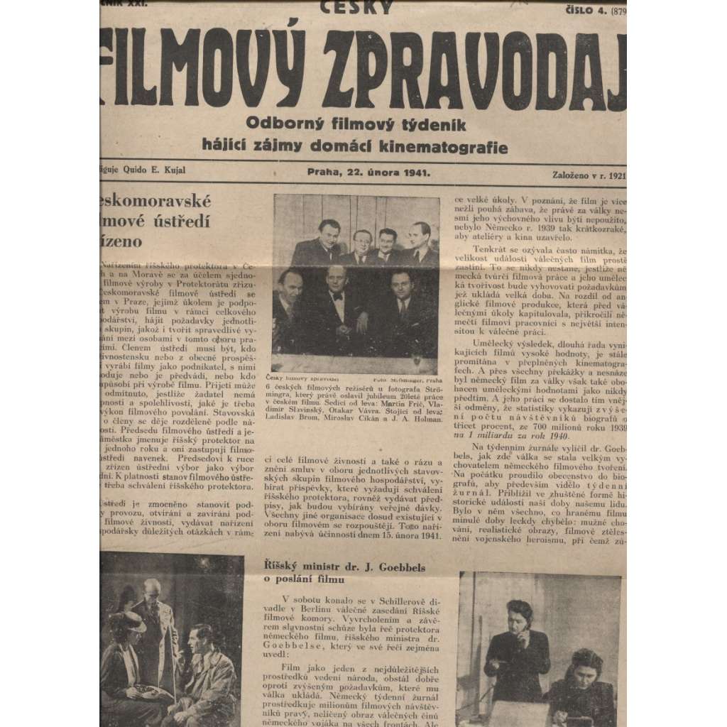 Český filmový zpravodaj, ročník XXI/1941, číslo 4.