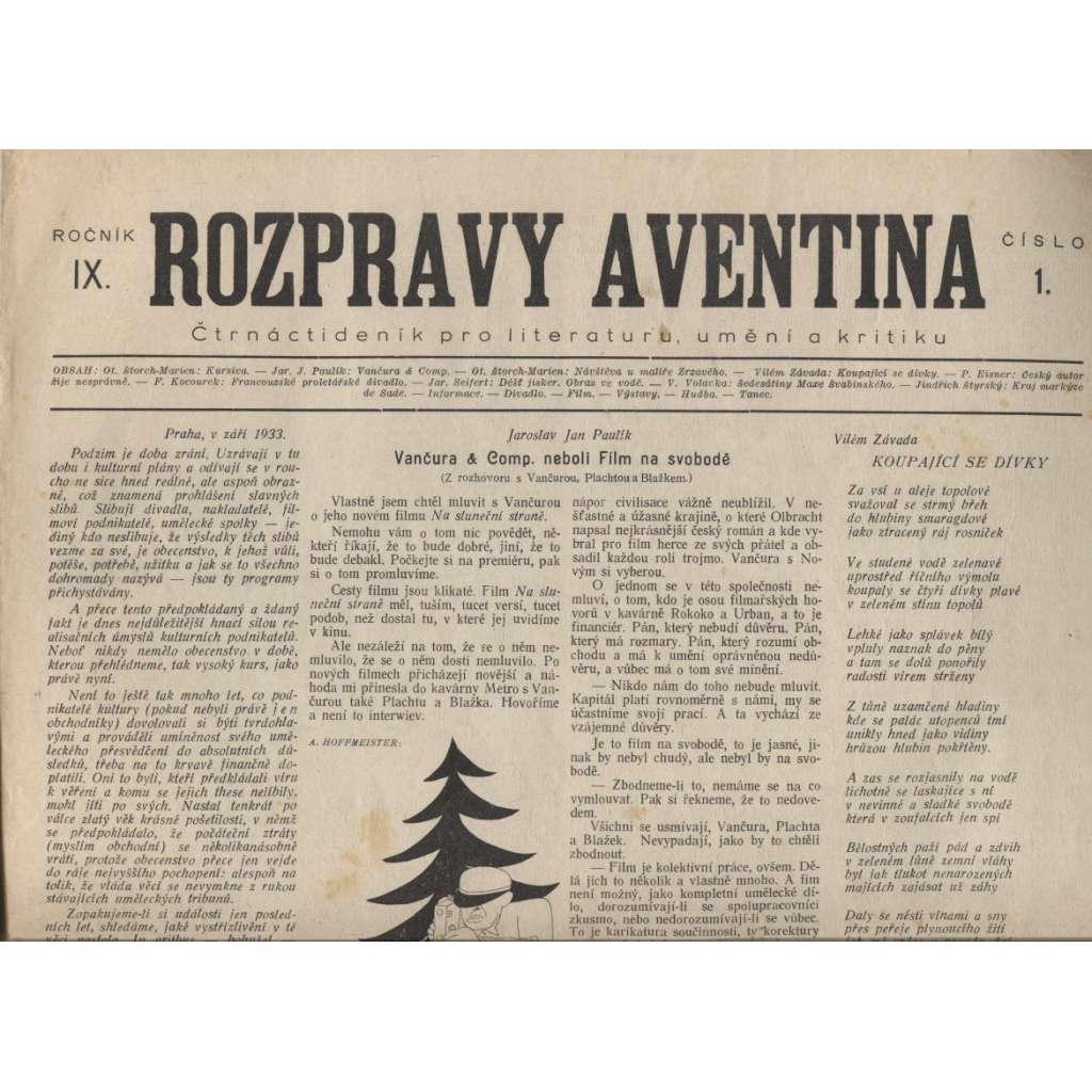 Rozpravy Aventina, ročník IX/1933/1934, číslo 1.-10. Čtrnáctideník pro literaturu, umění a kritiku