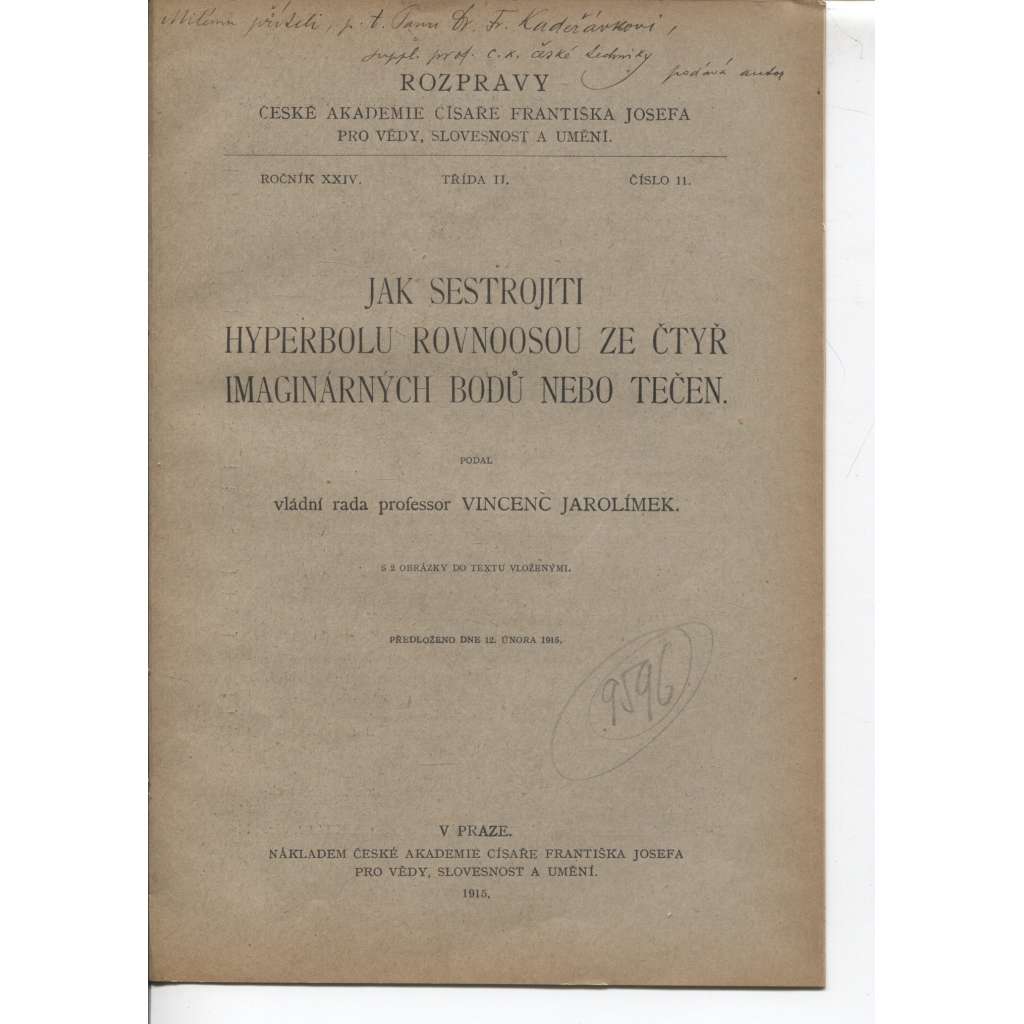 Jak sestrojiti hyperbolu rovnoosou ze čtyř imaginárních bodů nebo tečen (matematika)