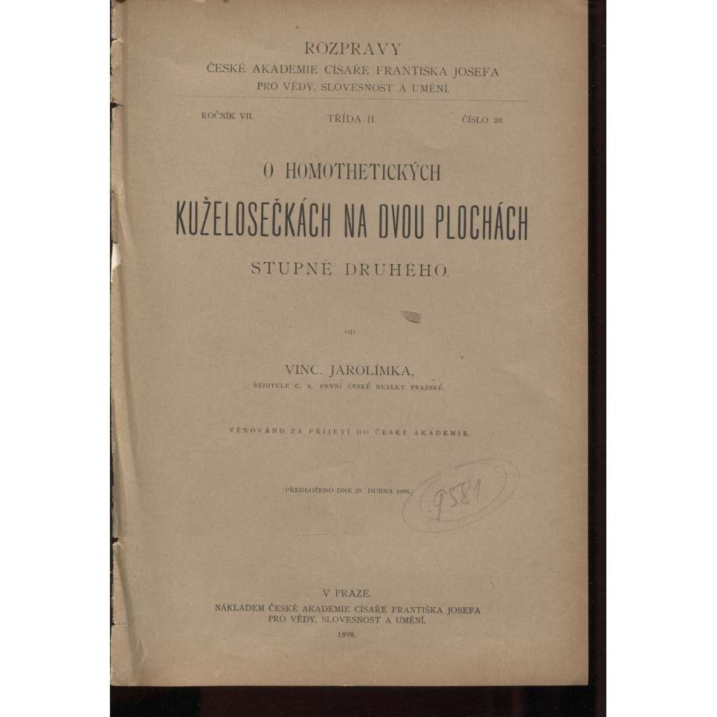 O homothetických kuželosečkách na dvou plochách stupně druhého (matematika)