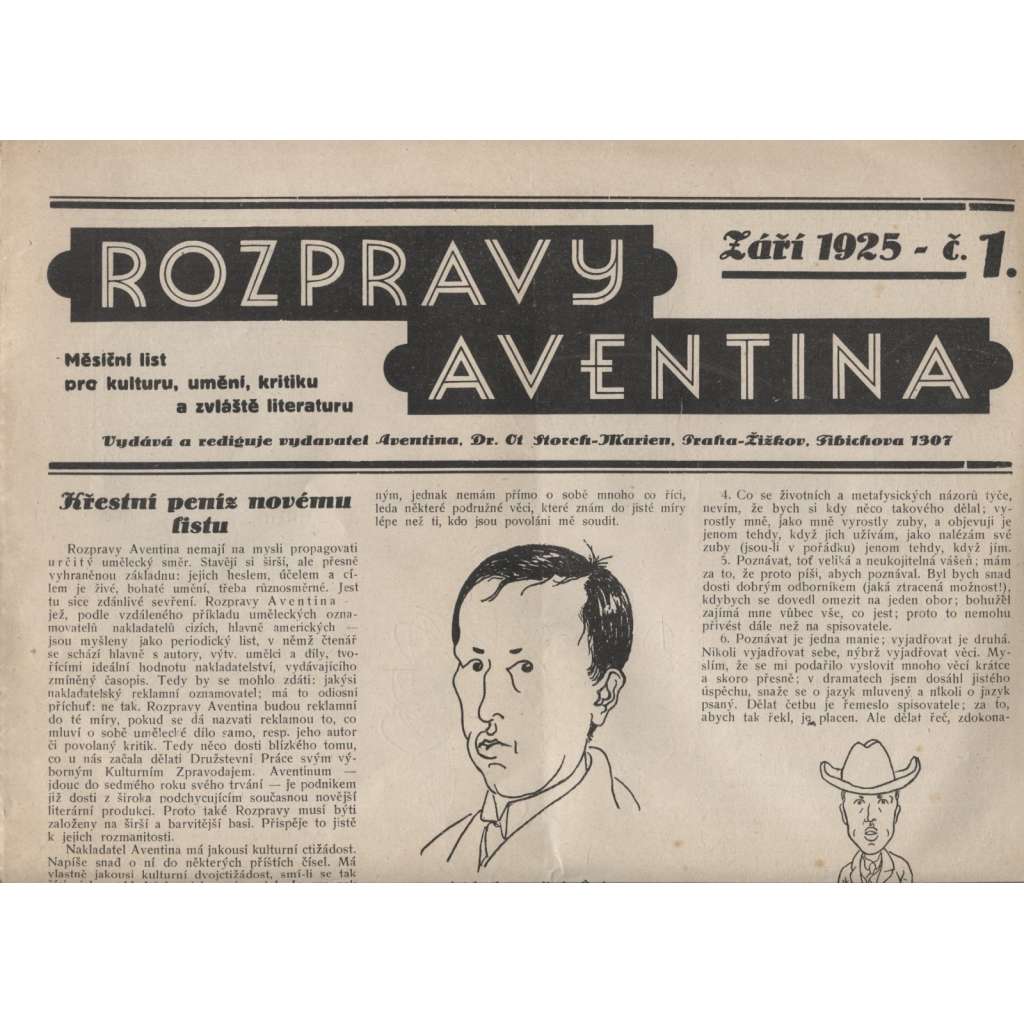 Rozpravy Aventina, ročník I./1925-1926, čísla: 1., 4., 5., 8. a 10. Měsíční list pro kulturu, umění, kritiku a zvláště literaturu