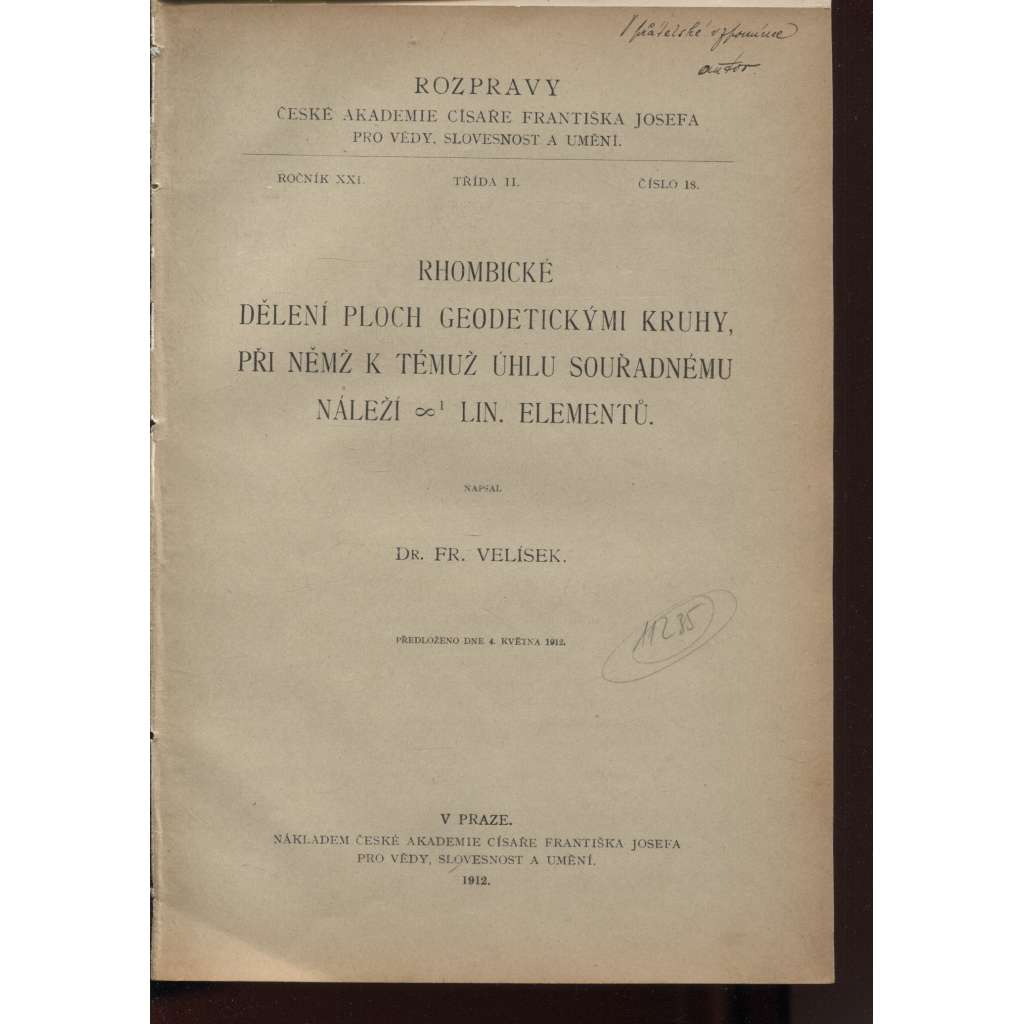 Rhombické dělení ploch geodetickými kruhy, při němž k témuž úhlu souřadnému náleží ... (matematika, geometrie)