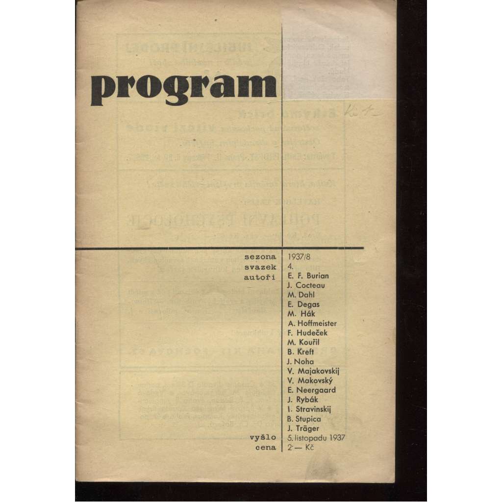 Program D 38 (Divadelní časopis, divadlo, program D 38, svazek 4/1937-1938)