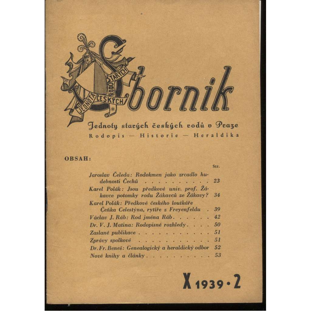 Sborník Jednoty starých českých rodů v Praze, ročník X./1939, sešit 2