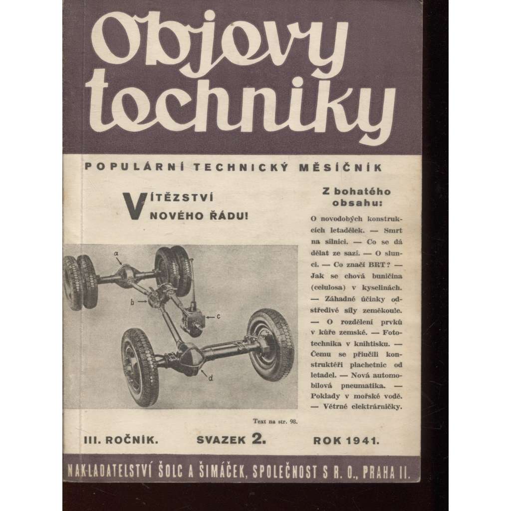 Objevy techniky, ročník III., svazek 2/1941. Populární technický měsíčník