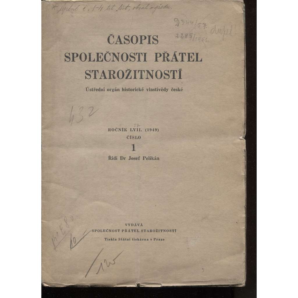 Časopis Společnosti přátel starožitností, ročník LVII., číslo 1-4/1949