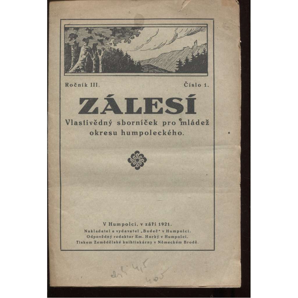 Zálesí, ročník III.1921-1922, čísla 1.- 3. a 6.-10. (chybí číslo 4. a 5.) Vlastivědný sborníček pro mládež okresu humpoleckého (Humpolec)