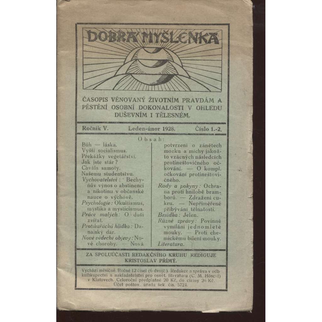 Dobrá myšlenka, ročník V., číslo 1.-8., a 11.-12/1928 (nekompletní ročník, časopis)
