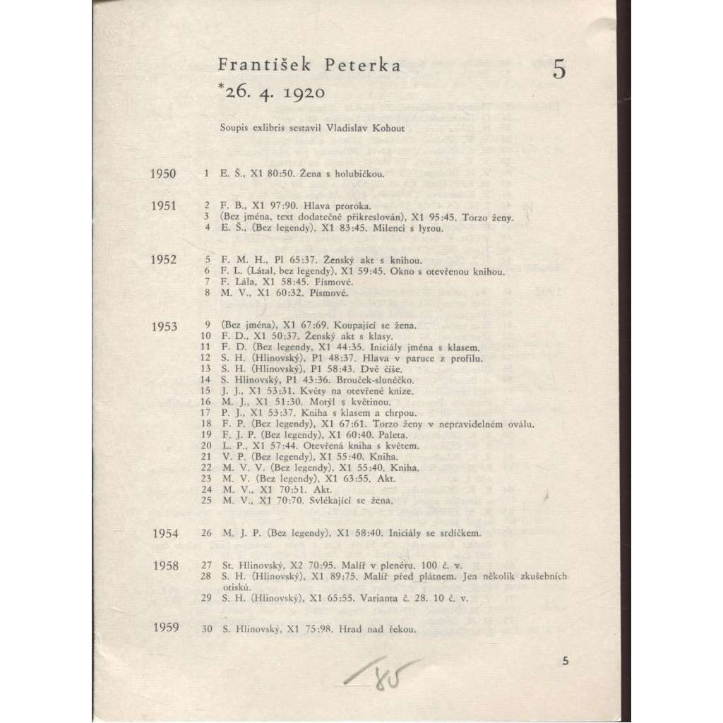 František Peterka - soupis exlibris za léta 1950-1975