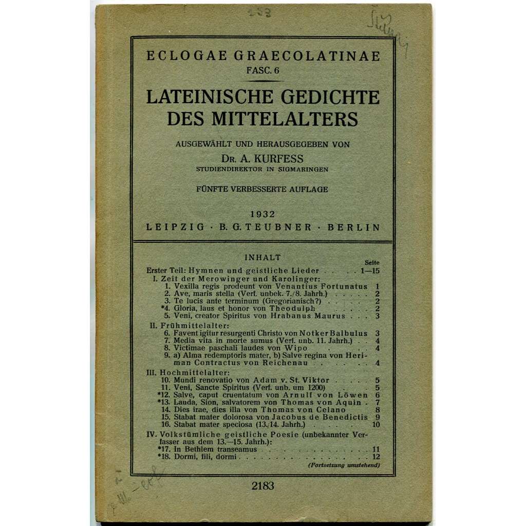 Lateinische Gedichte des Mittelalters ["Latinské básně středověku"; středověká poezie, poesie; Gaudeamus igitur]