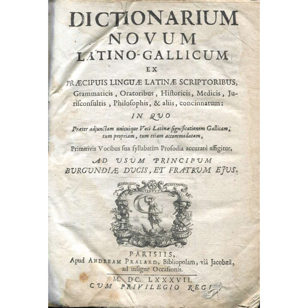 Dictionarium novum Latino-Gallicum [latinsko-francouzský slovník; latina; francouzština; staré tisky; vazba; kůže]