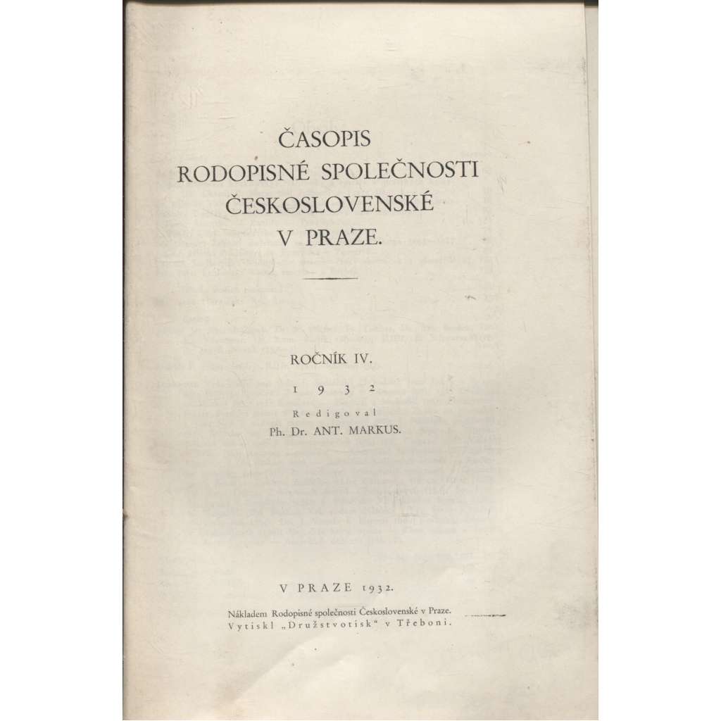 Časopis Rodopisné společnosti československé v Praze, ročník IV./1932