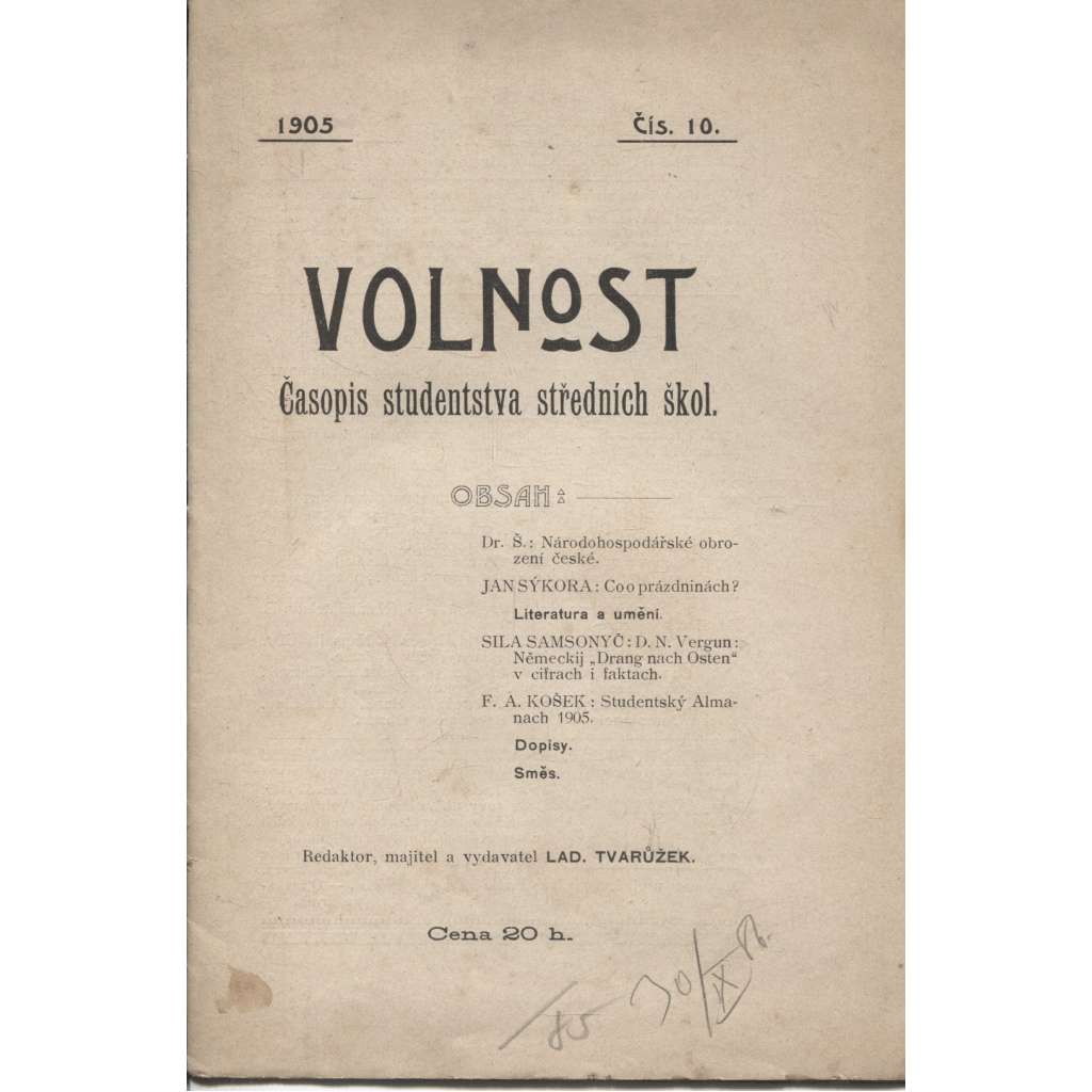 Volnost. Časopis studentstva středních škol, číslo 10/1905