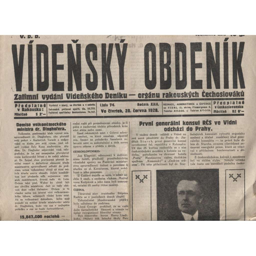 Vídeňský obdeník. Zatímní vydání Vídeňského Deníku - orgánu rakouských Čechoslováků (noviny)