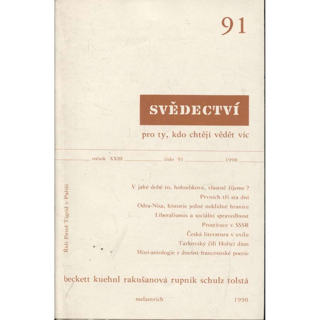 Svědectví, revue pro politiku a kulturu, ročník XXIII., číslo 91/1990