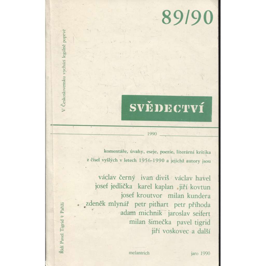 Svědectví, revue pro politiku a kulturu, ročník XXIII., číslo 89-90/1990