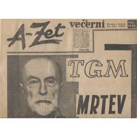 A-Zet večerní (noviny 1937, úmrtí T. G. Masaryk, prezident)