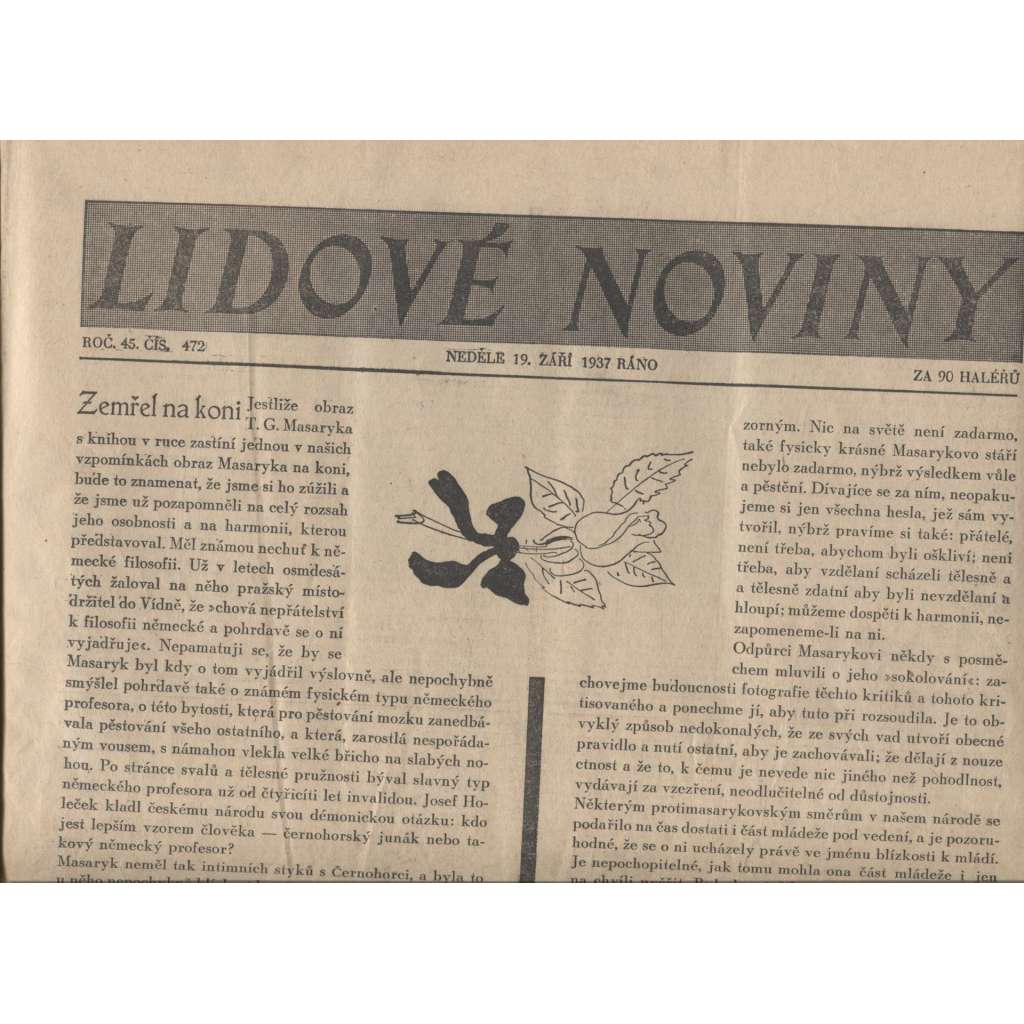 Lidové noviny  (noviny 1937, úmrtí T. G. Masaryk, prezident)