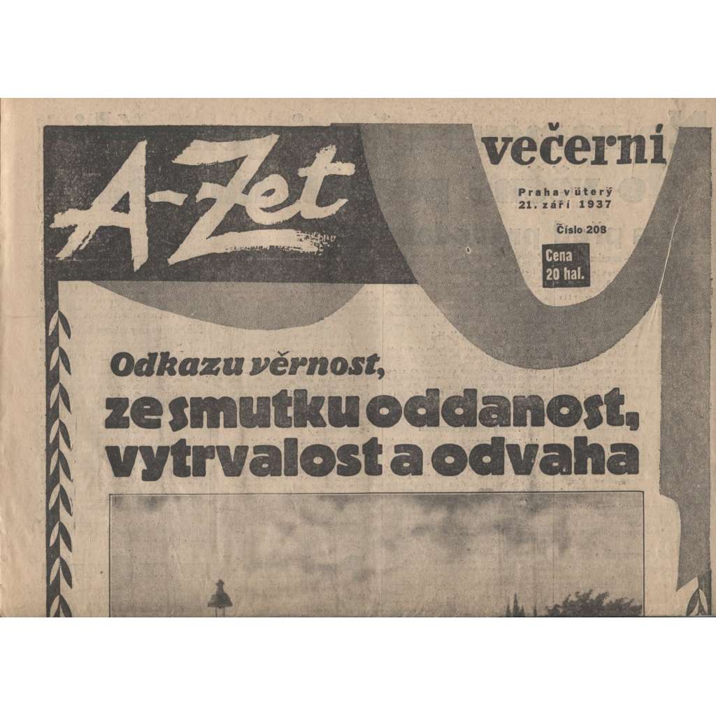 A-Zet večerní (noviny 1937, úmrtí T. G. Masaryk, prezident)