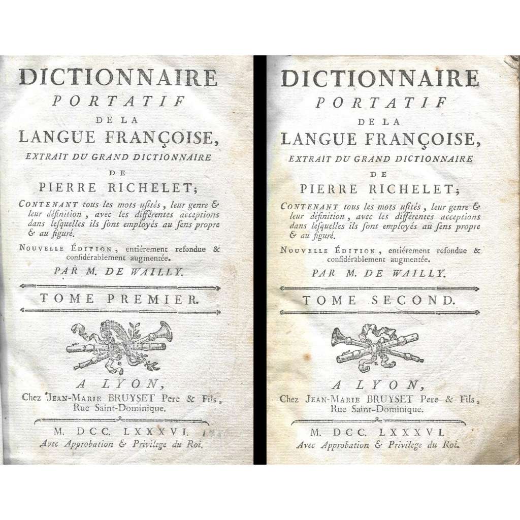 Dictionnaire portatif de la langue françoise, 2 sv. [18. století; francouzský slovník; gramatika; francouzština; de Wally]