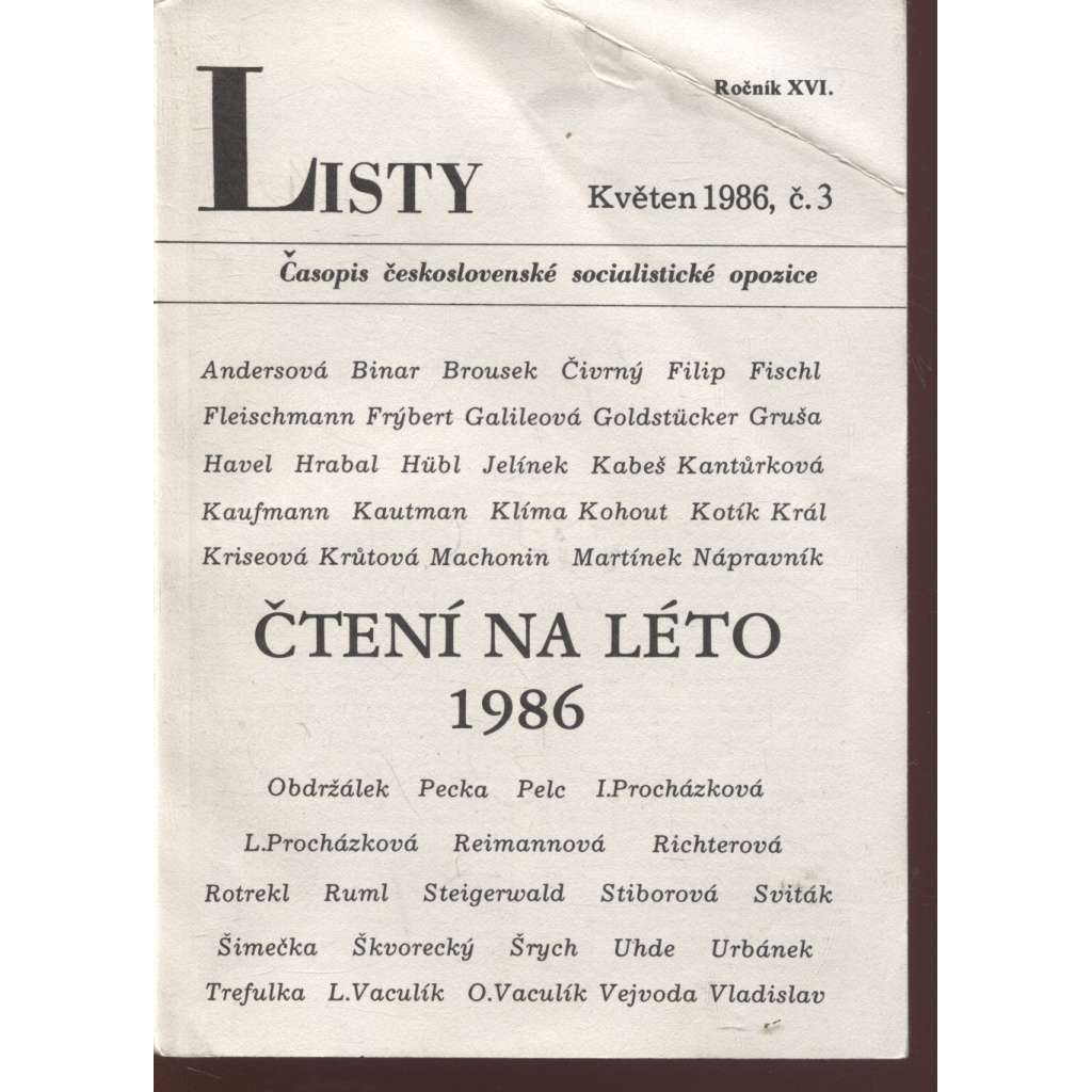 Listy. Květen 1986, č. 3., roč. XVI. (Časopis československé socialistické opozice) - exil