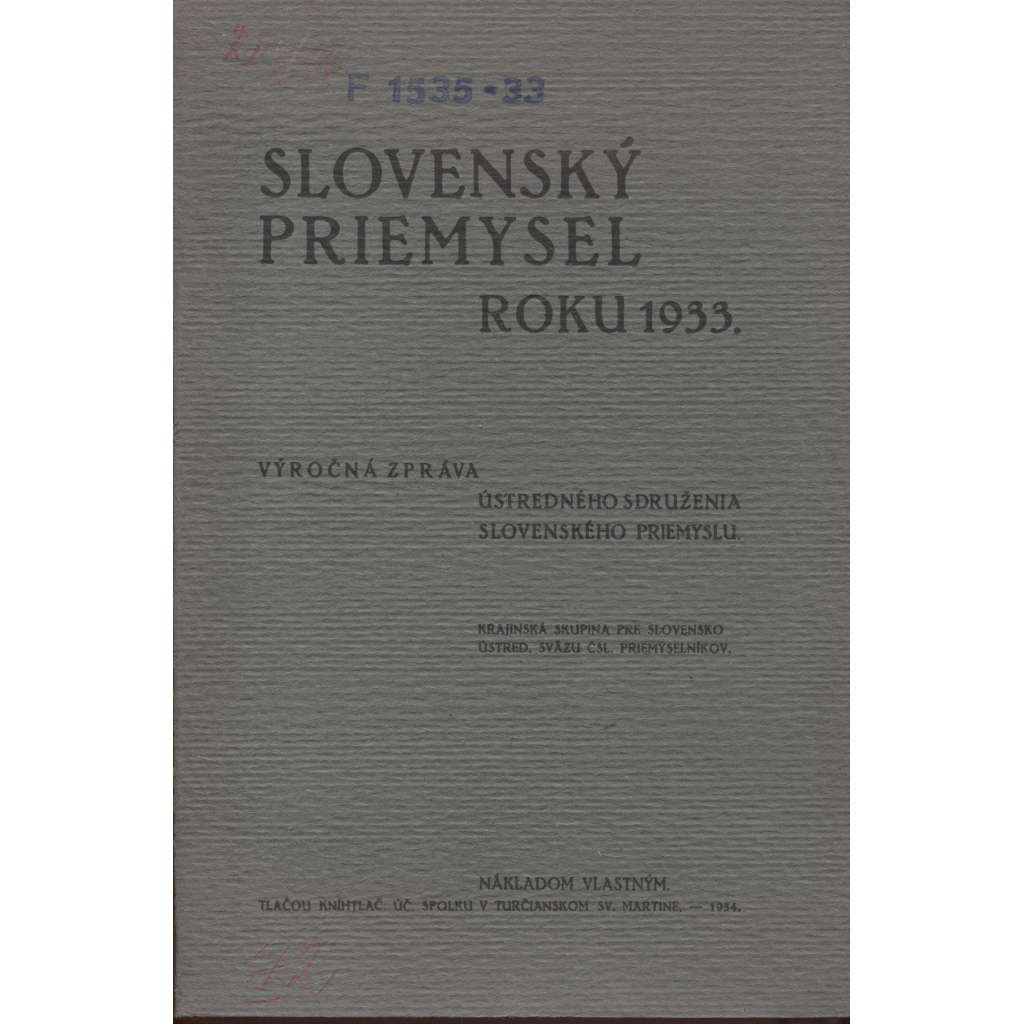 Slovenský priemysel roku 1933 (Slovenský průmysl, Slovensko)