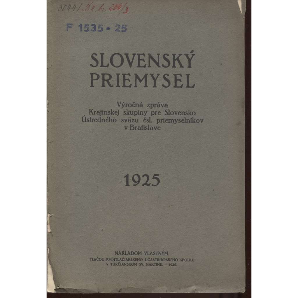 Slovenský priemysel 1925 (Slovenský průmysl, Slovensko) - pošk.
