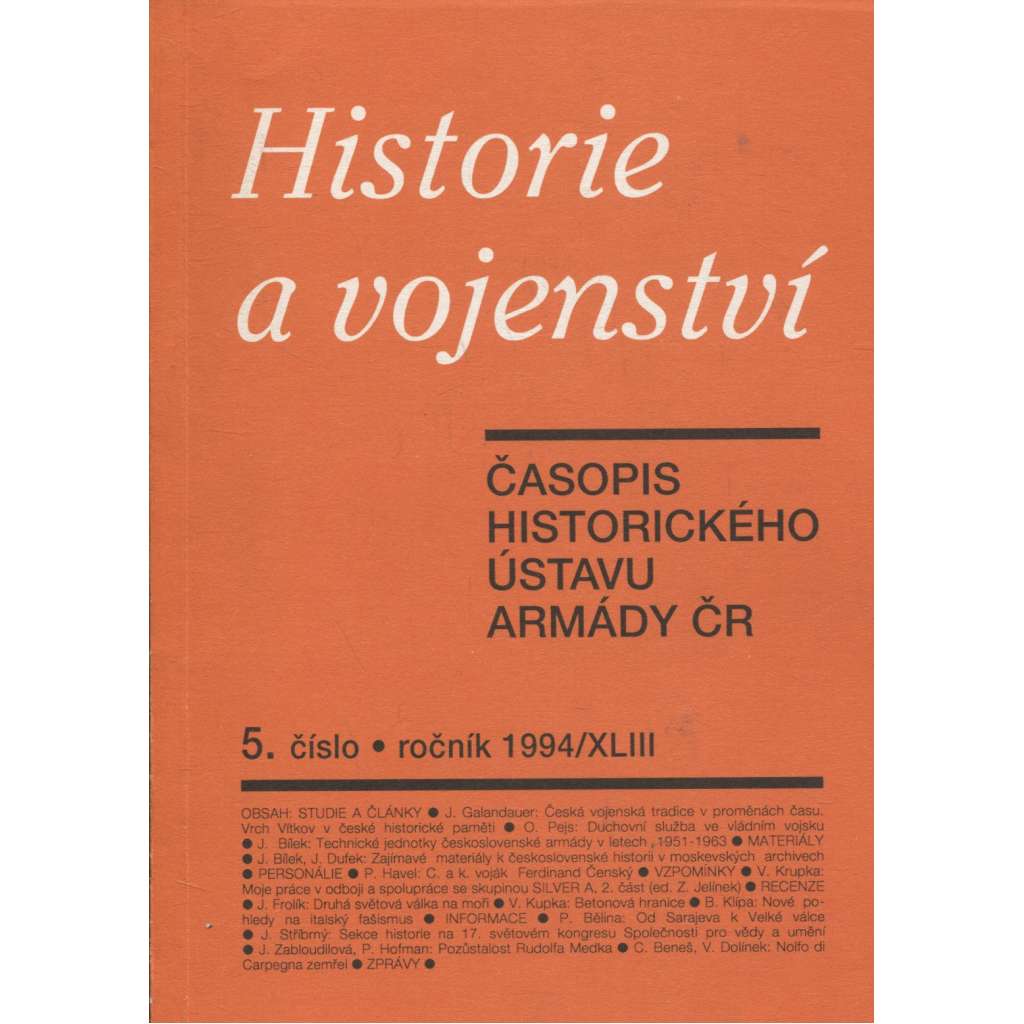 Historie a vojenství, číslo 5, ročník XLIII/1994