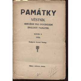 Památky, ročník II., číslo 1.-12/1926. Věstník sdružení pro povznesení znalosti památek