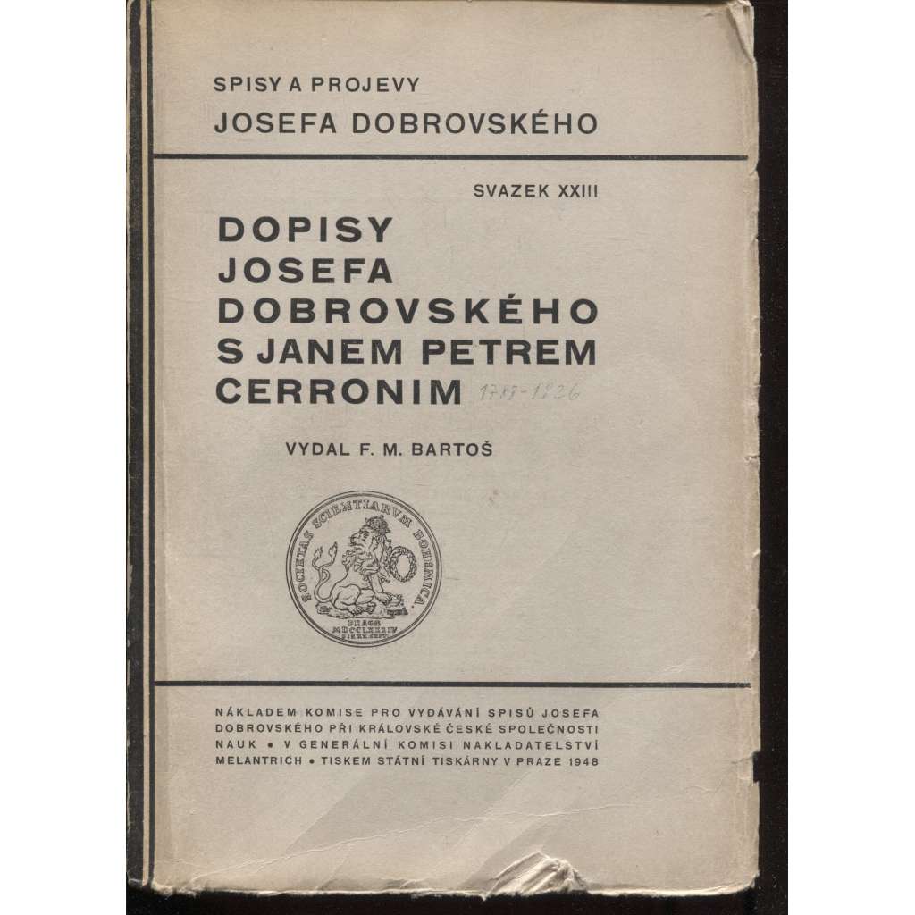 Dopisy Josefa Dobrovského s Janem Petrem Cerronim (Josef Dobrovský, Petr Cerroni)
