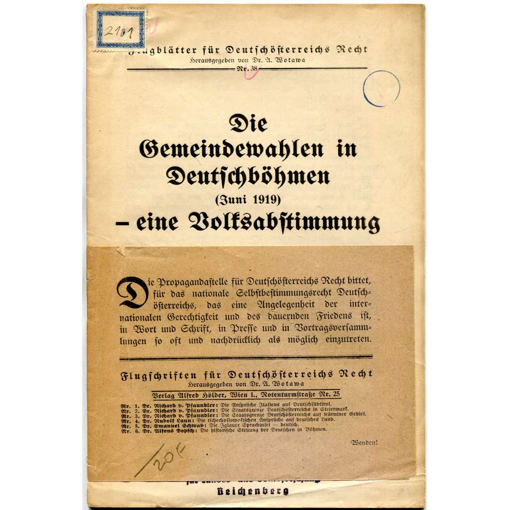 Die Gemeindewahlen in Deutschböhmen ["Komunální volby v německých Čechách", 1919; Sudety; Československo]