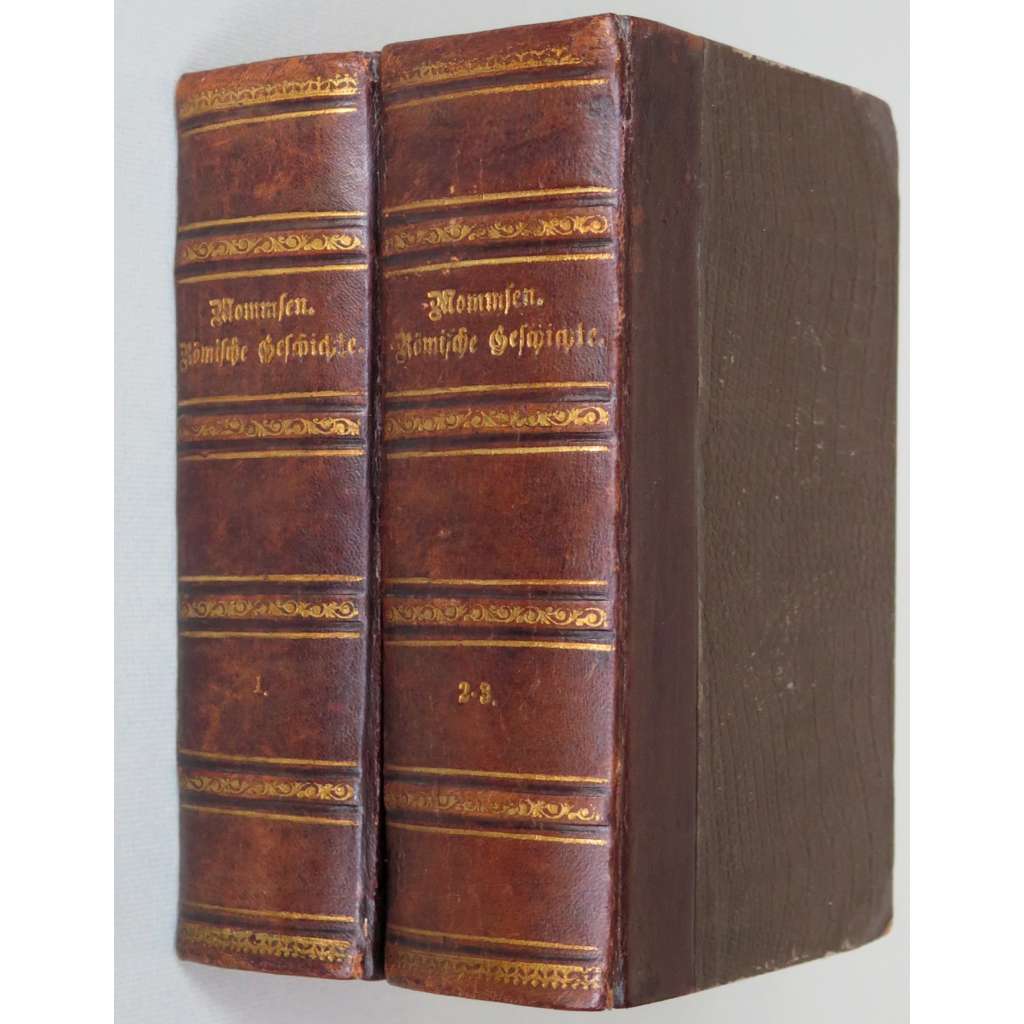 Römische Geschichte, sv. 1-3 ["Římské dějiny", 1865; historie Říma; Římská říše; antika; vazba; kůže]