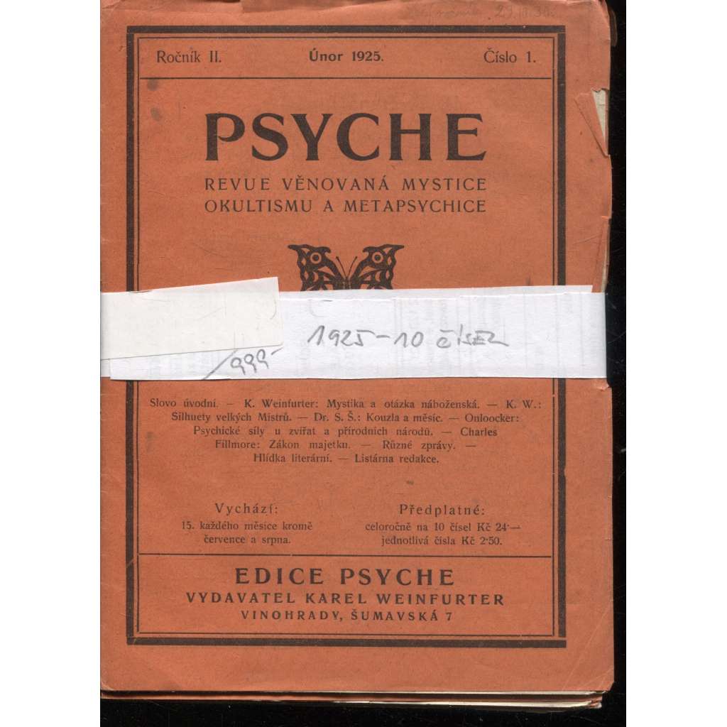 Psyche, ročník II./1925, čísla 1.-10. (Revue věnovaná mystice, okultismu a metapsychice)