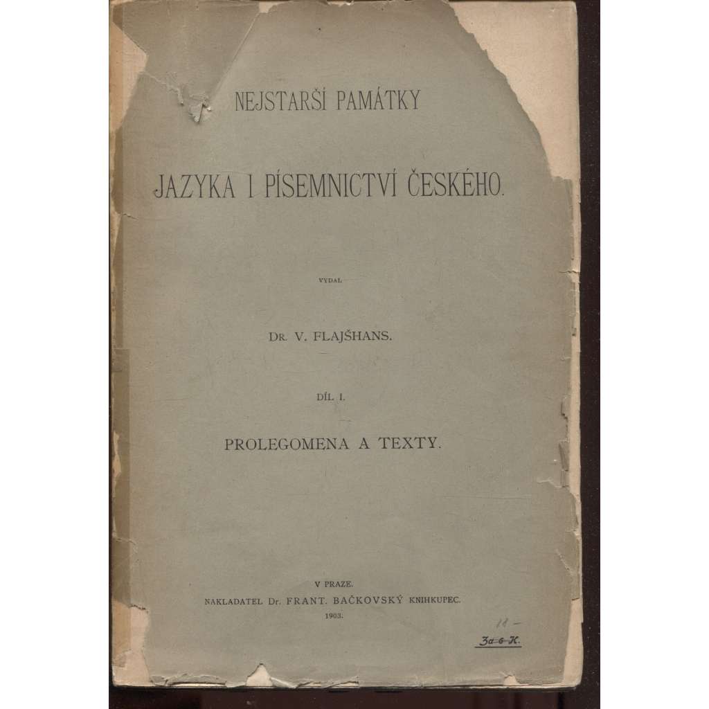 Nejstarší památky jazyka i písemnictví českého díl I. (1903)