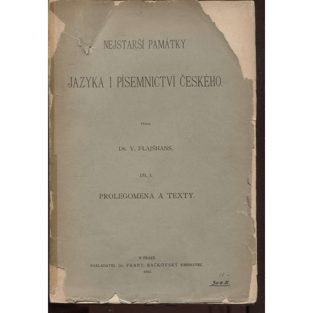 Nejstarší památky jazyka i písemnictví českého díl I. (1903)