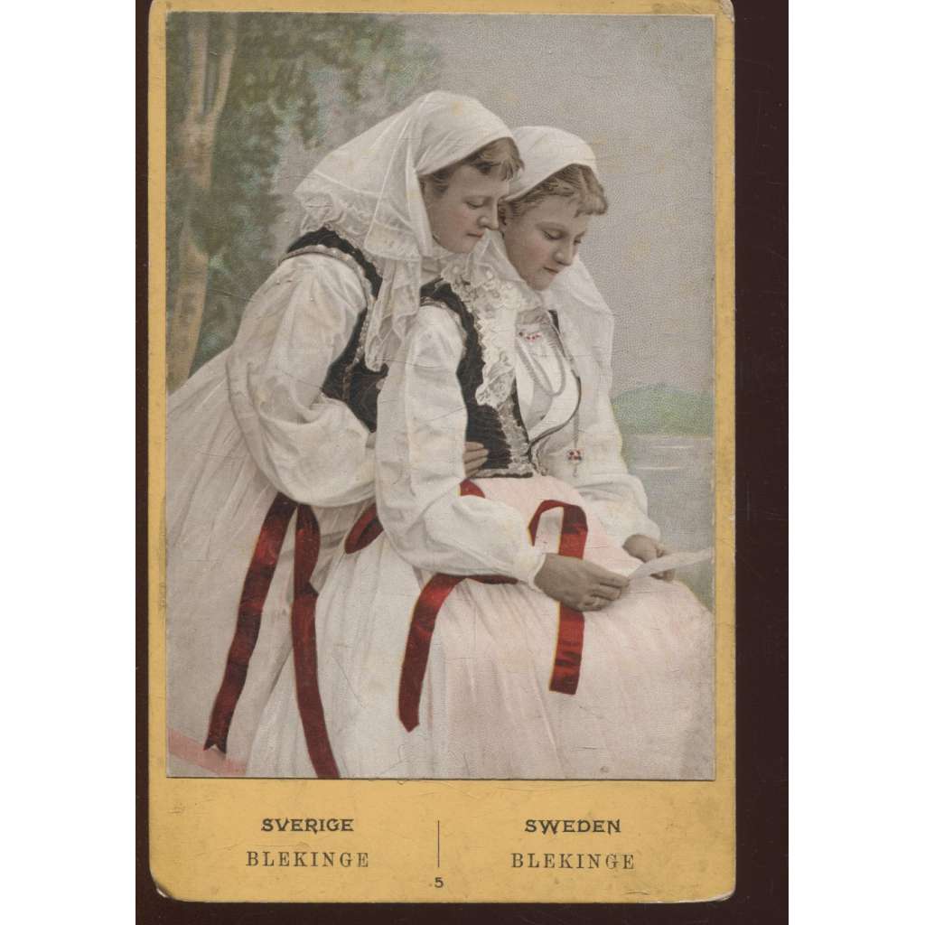 Stará fotografie - kabinetka (Švédsko, švédský kroj, Blekinge) - ženy