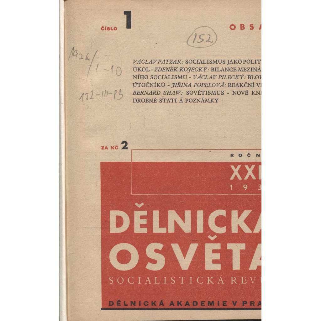 Dělnická osvěta, ročník XXIV., číslo 1-10/1938 [Socialistická revue - Revue pro kulturu, osvětu, lidovou výchovu a sociální otázky; socialismus; komunismus; dělnictvo]