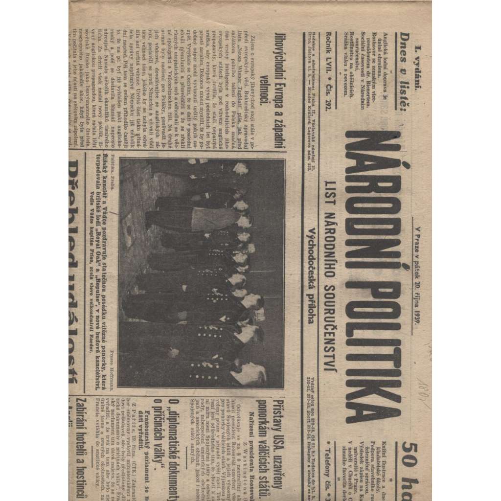 Národní politika (20.10.1939) - Protektorát, noviny (není kompletní