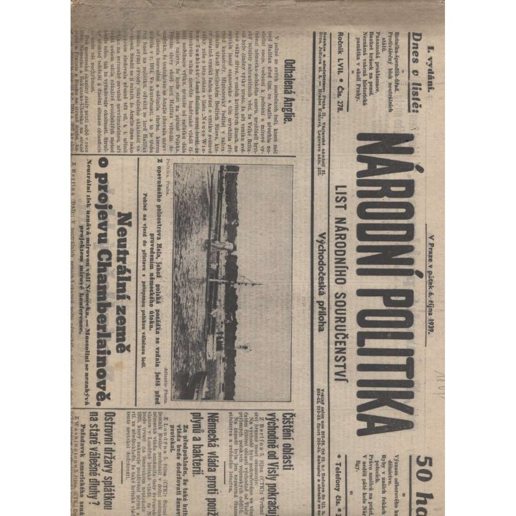 Národní politika (6.10.1939) - Protektorát, staré noviny (není kompletní)