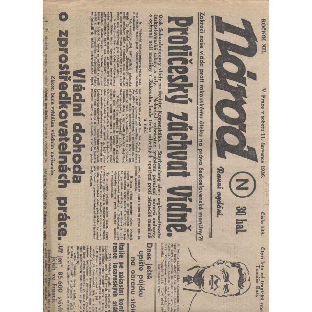 Národ (11.7.1936) - staré noviny 1. republika