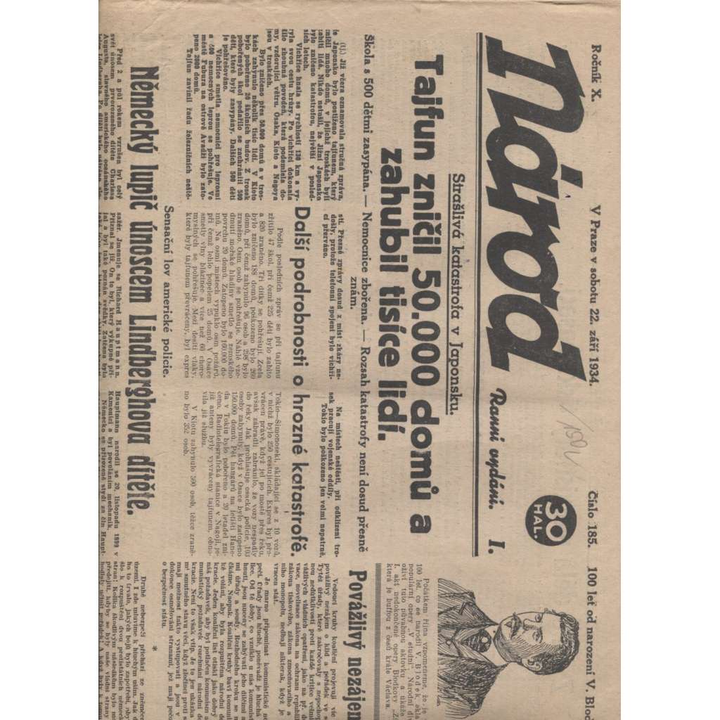 Národ (22.9.1934) - staré noviny 1. republika
