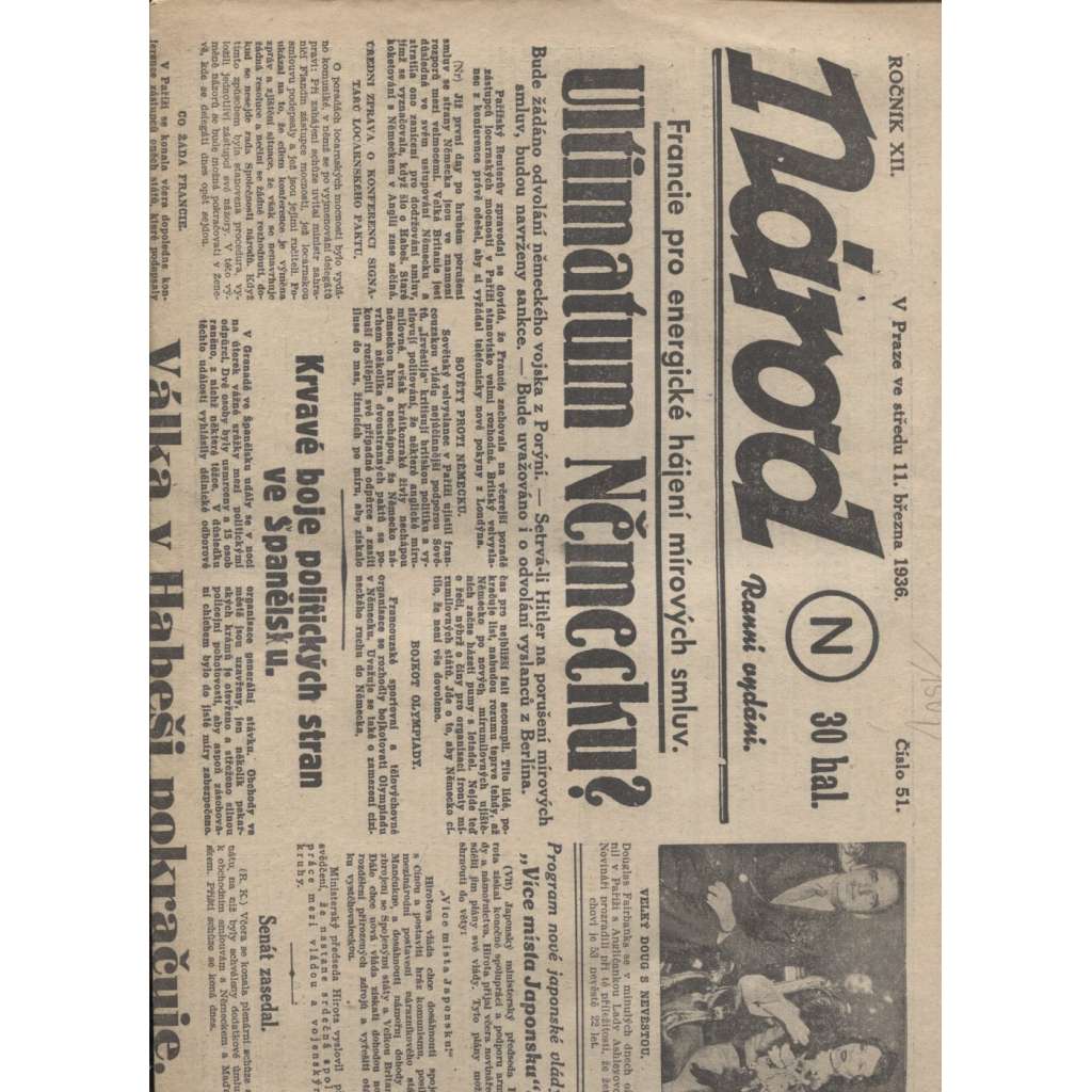 Národ (11.3.1936) - staré noviny 1. republika