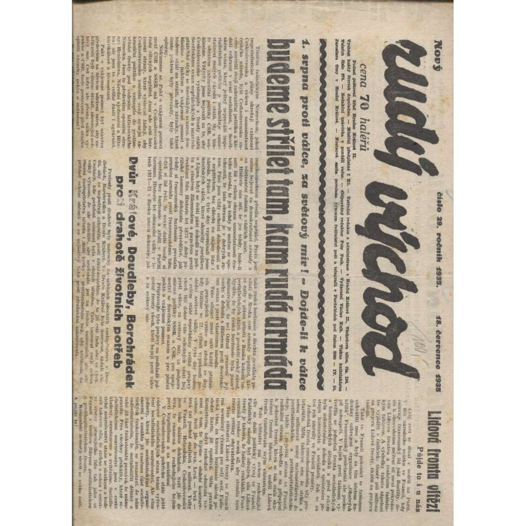 Nový Rudý východ (18.7.1935) - staré noviny 1. republika