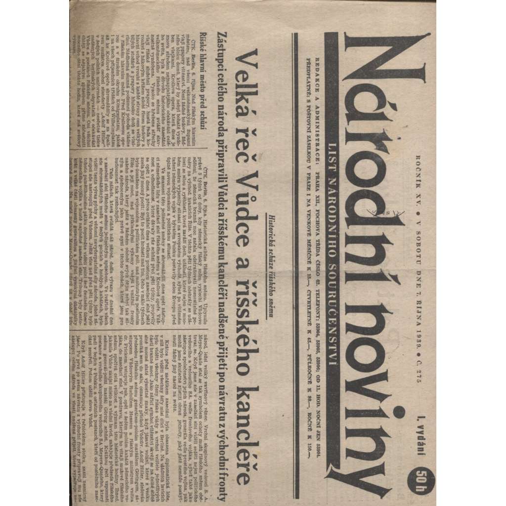 Národní noviny (7.10.1939) - Protektorát, staré noviny