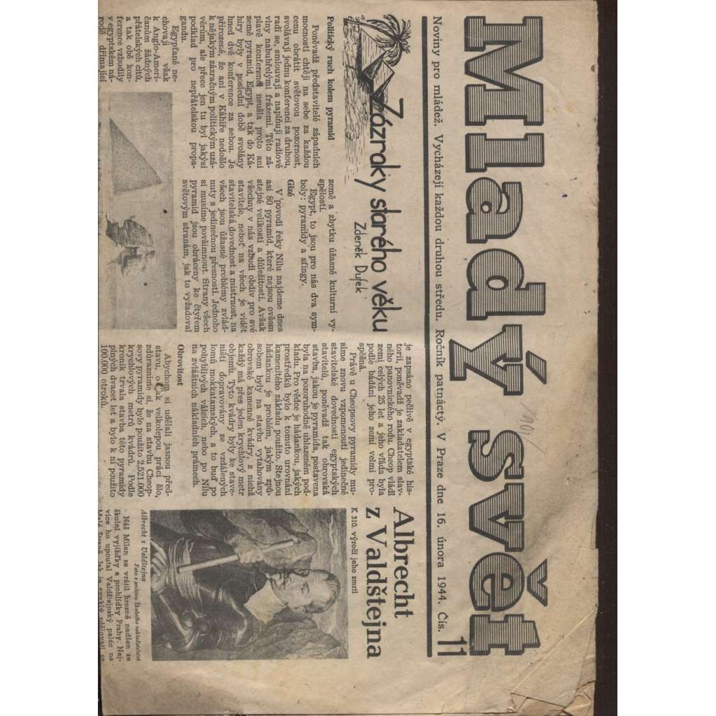 Mladý svět (16.2.1944) staré noviny