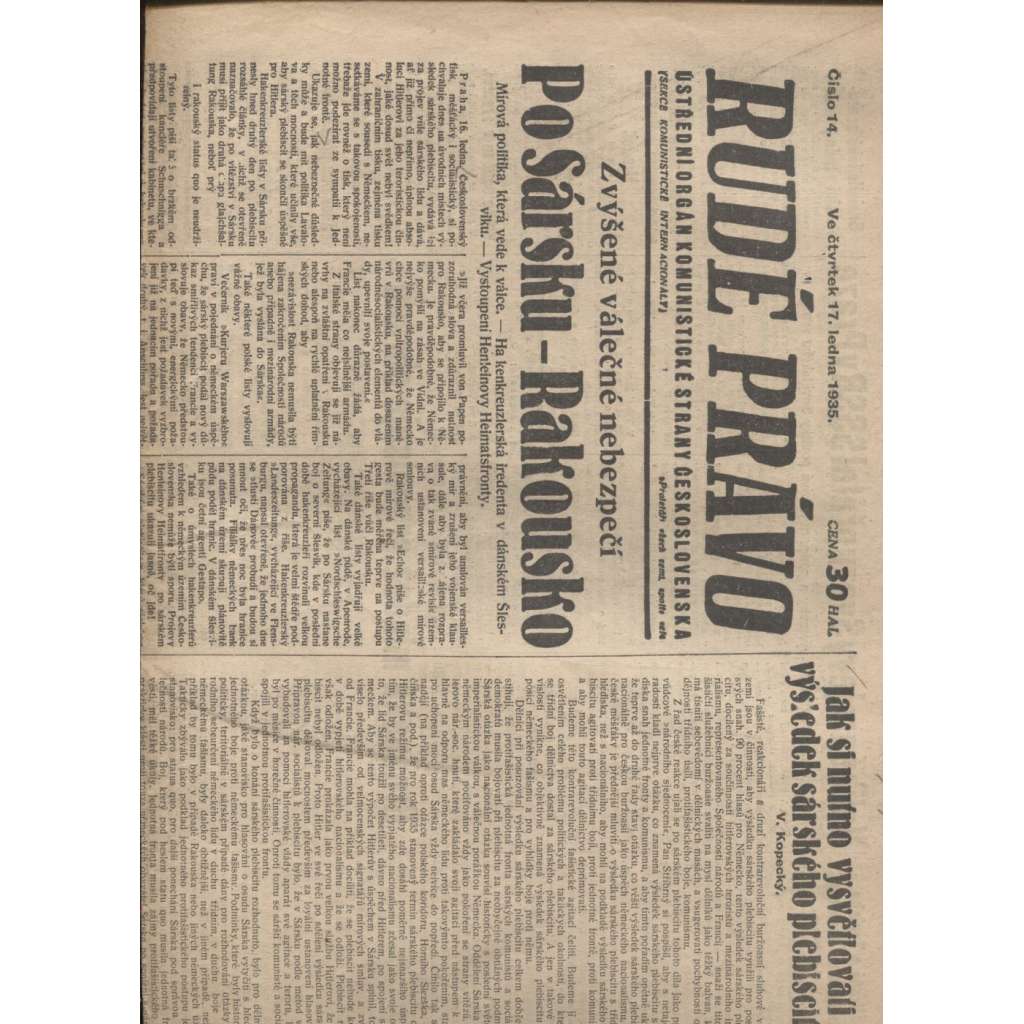Rudé právo (17.1.1935) - 1. republika, staré noviny