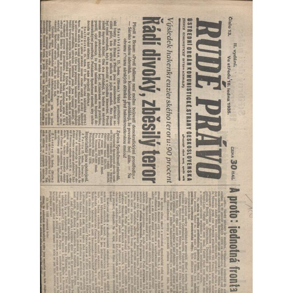 Rudé právo (16.1.1935) - 1. republika, staré noviny