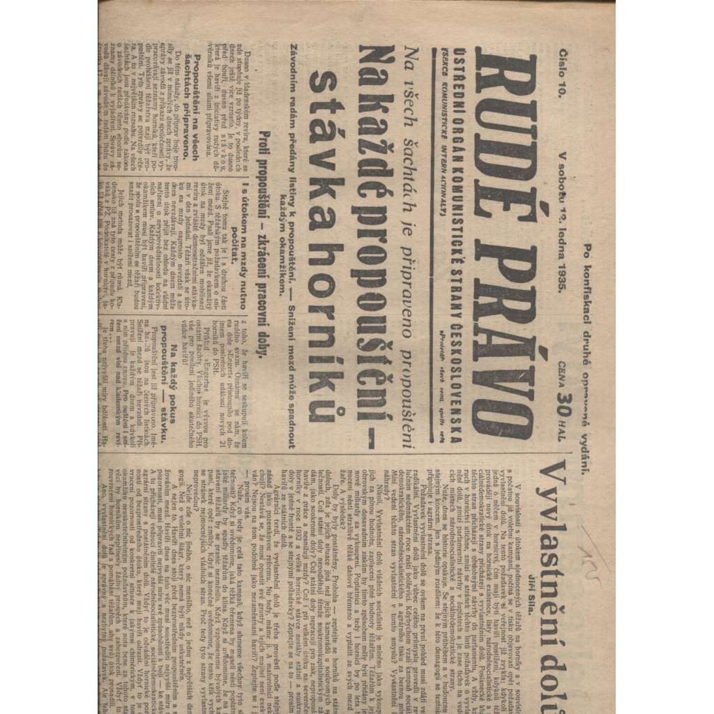Rudé právo (12.1.1935) - 1. republika, staré noviny