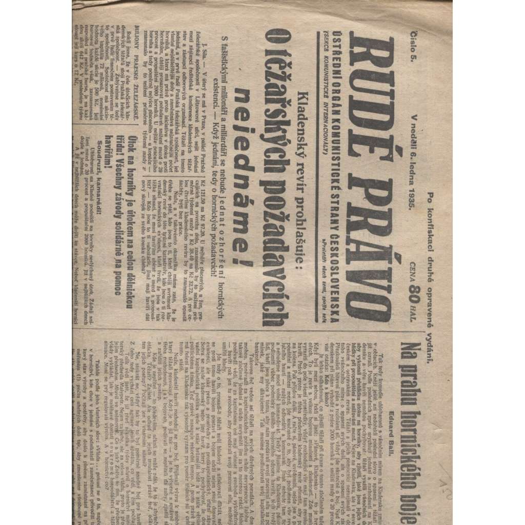 Rudé právo (6.1.1935) - 1. republika, staré noviny