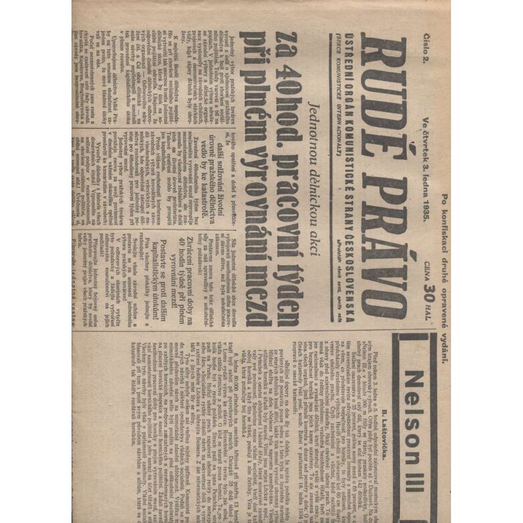 Rudé právo (3.1.1935) - 1. republika, staré noviny